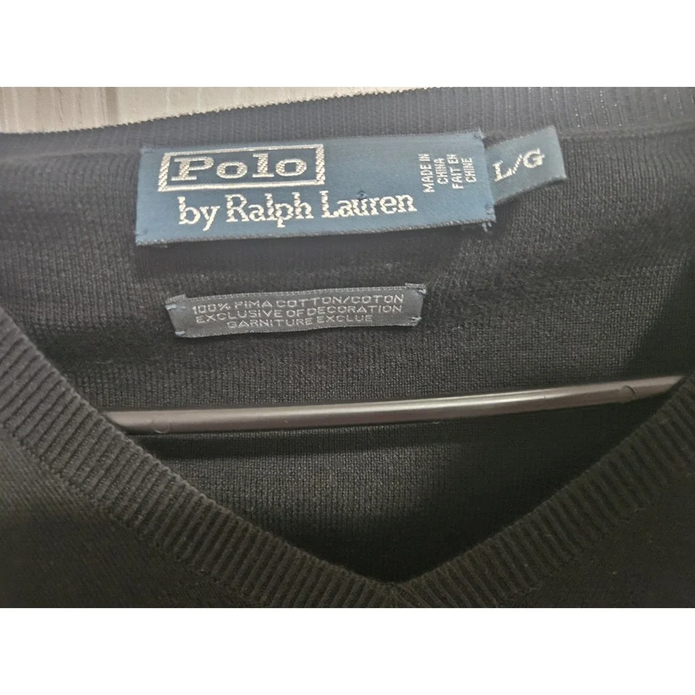 Polo Ralph‎ Lauren Sweater Pima COTTON Mens LG Black Vneck Long Sleeves Casual